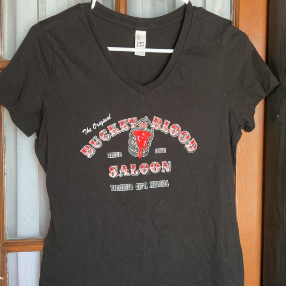 District Black V-neck Tee with White Brand Tag